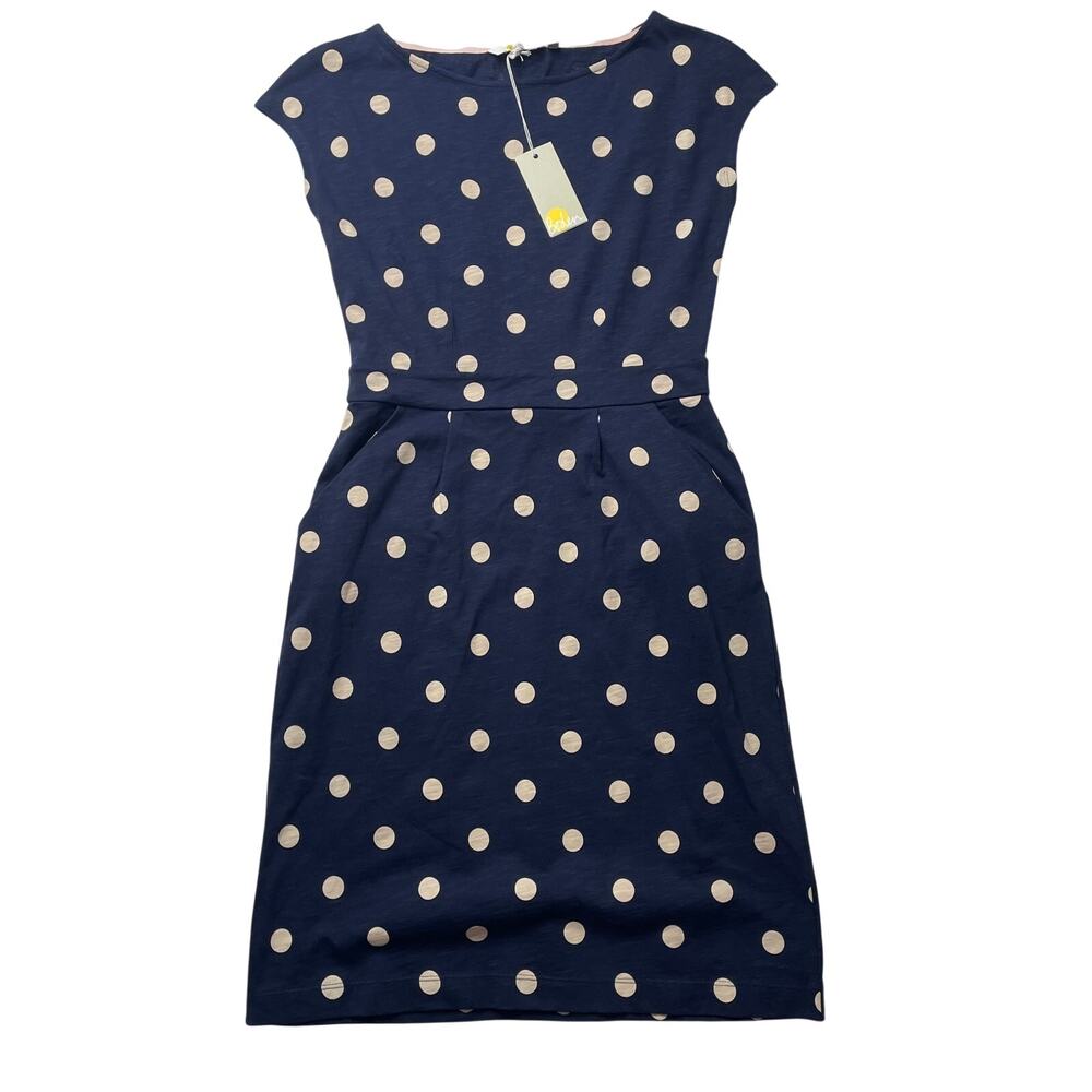 NWT Boden Navy Blue Polka Dot Short Sleeve Dress Size 4 Women's Cotton Casual